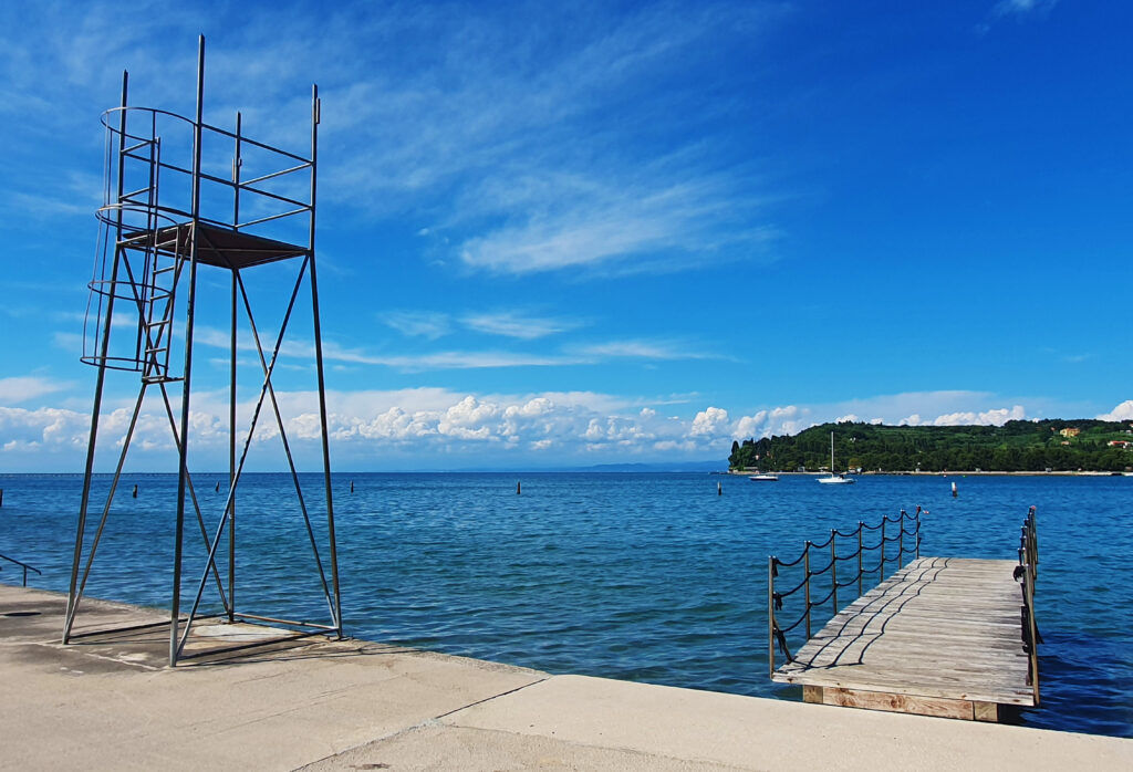 Salinera Beach in Strunjan, Slovenia. Beaches in Slovenia