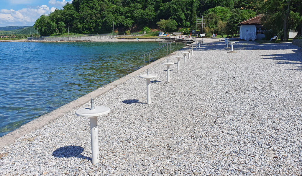 Salinera Beach in Strunjan, Slovenia. Beaches in Slovenia