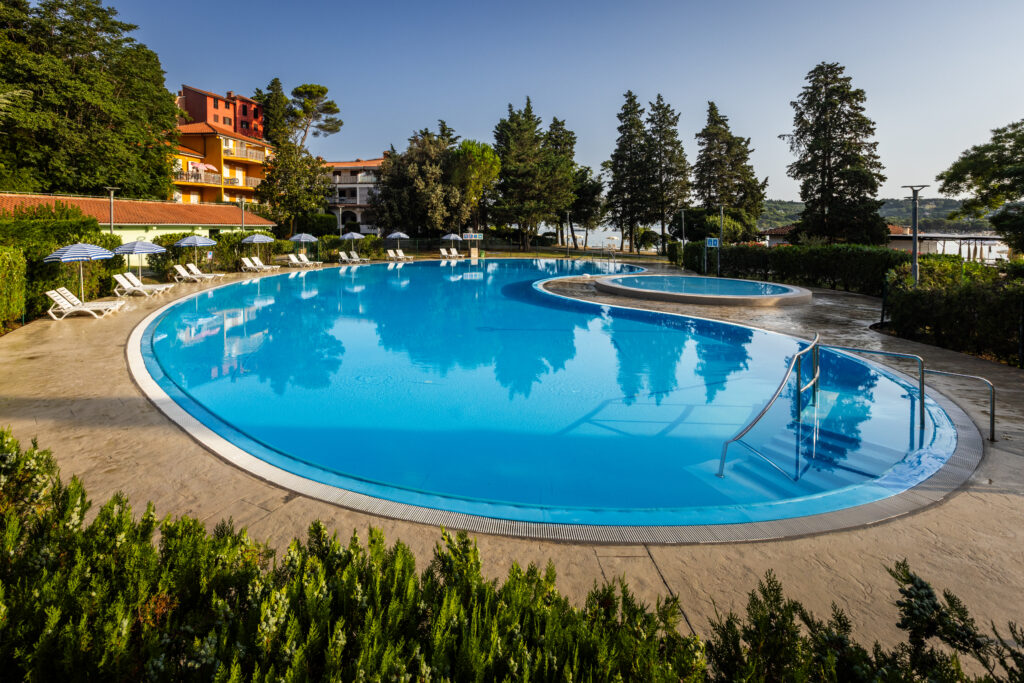 Salinera Beach in Strunjan, Slovenia. Beaches in Slovenia